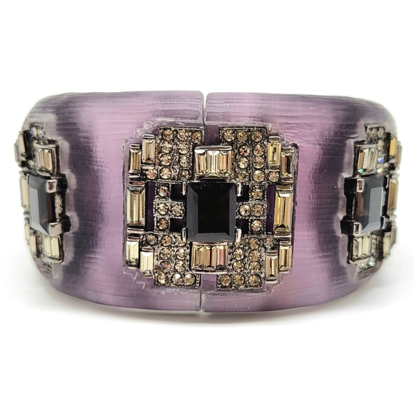 Alexis Bittar RARE, HUGE, WIDE Purple Lucite with Diamond Swarovski Crystals - Picture 4 of 13